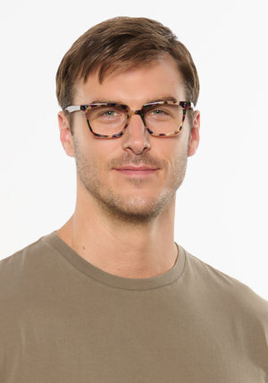 HOWARD | Tuscan Tort Handcrafted, luxury multicolored tortoise acetate rectangular KREWE eyeglasses mens model | Model: Dusty