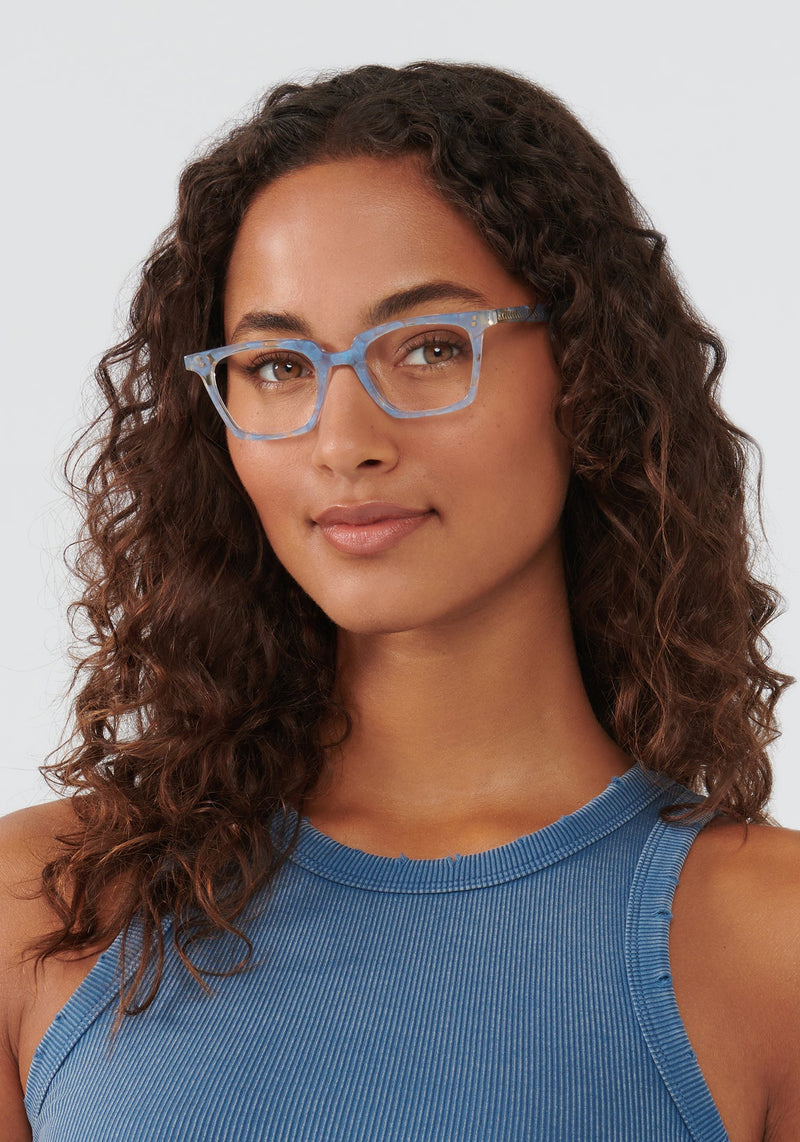 KREWE - HOWARD 49 | Opaline Handcrafted, luxury blue acetate eyeglasses womens model | Model: Meli