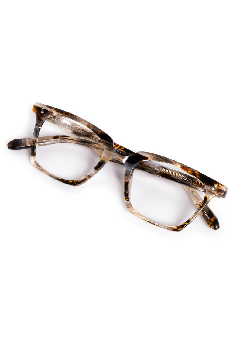 HOWARD | Plume Handcrafted, luxury brown and cream tortoise acetate rectangular KREWE eyeglasses