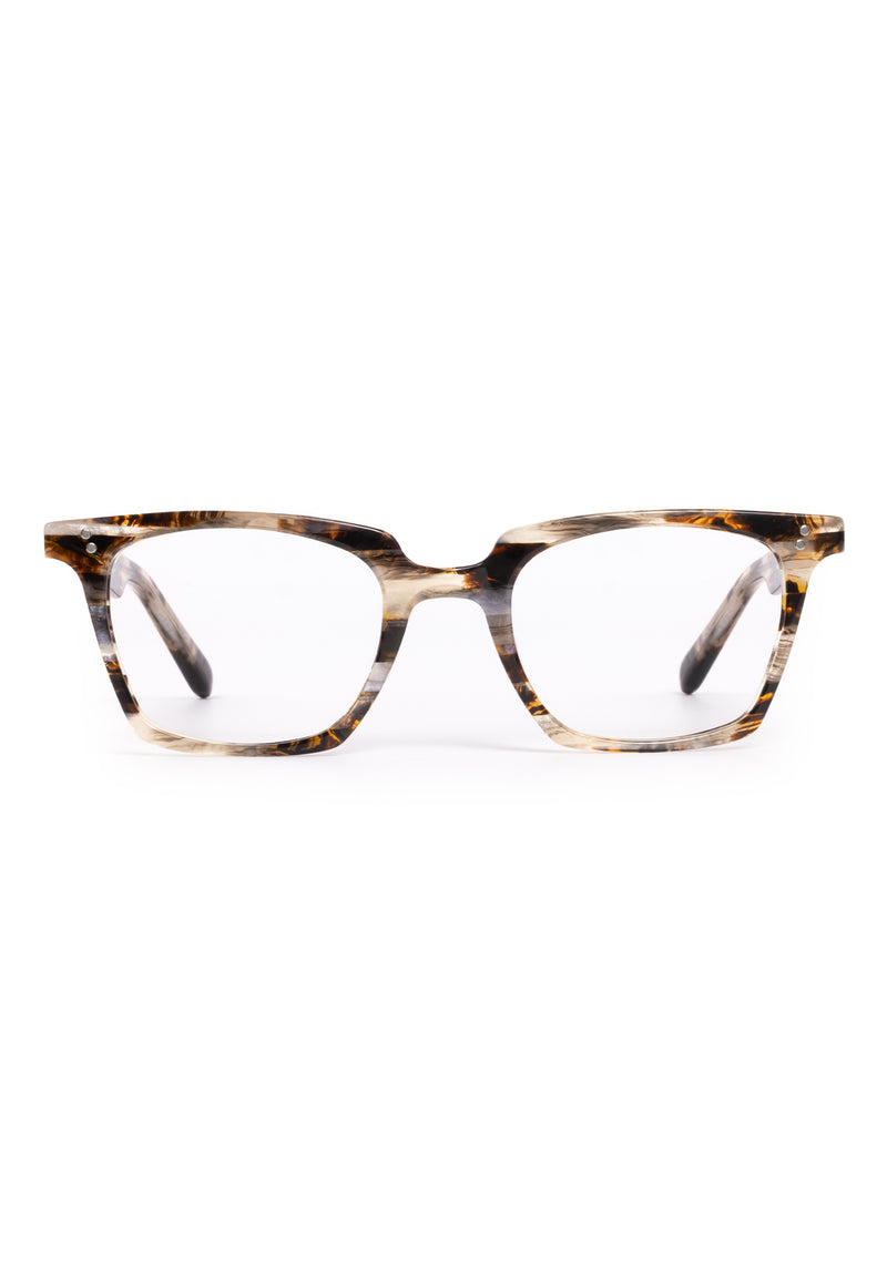 HOWARD | Plume Handcrafted, luxury brown and cream tortoise acetate rectangular KREWE eyeglasses