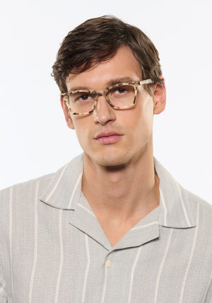 KREWE HOWARD (49) | Matte Oyster Handcrafted, luxury, designer matte tortoise shell acetate eyeglasses mens model | Model: Jegor