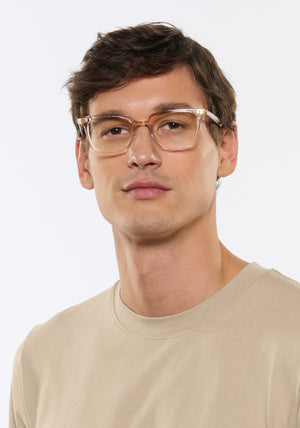 KREWE - HOWARD | Buff Handcrafted, Luxury Pink Acetate Eyeglasses mens model | Model: Jegor