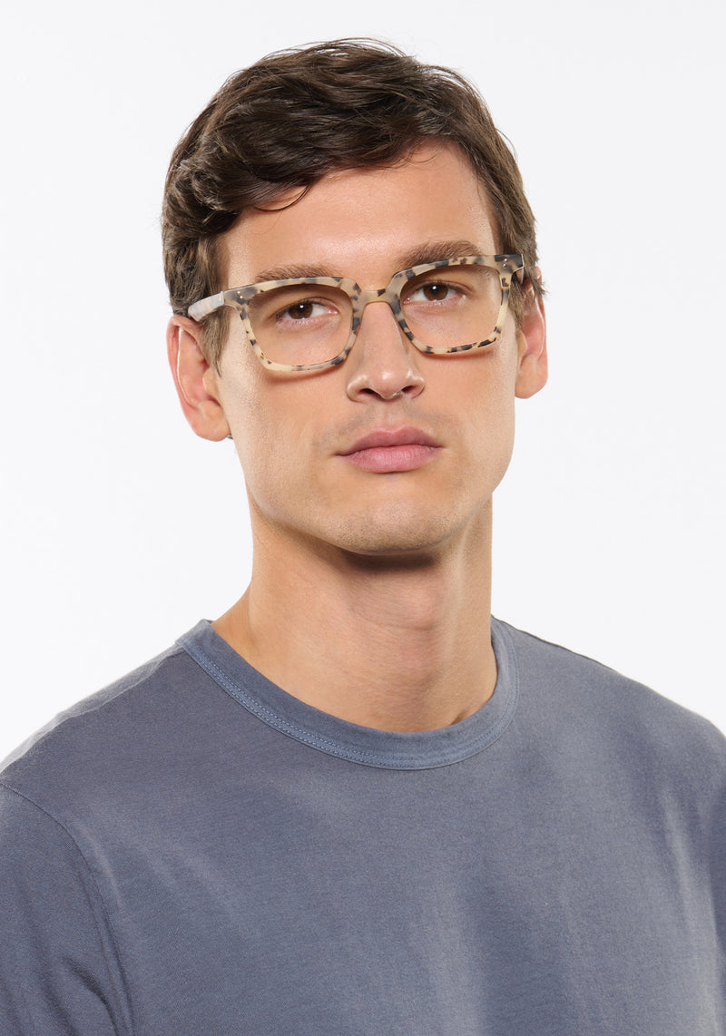 KREWE HOWARD | Matte Oyster, Luxury Tortoise Shell Handcrafted acetate eyeglasses mens model | Model: Jegor