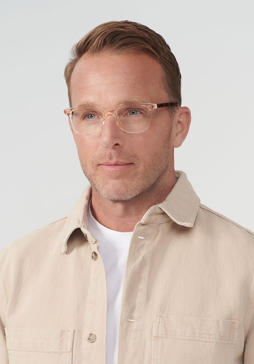 HUDSON | Haze + Rye Handcrafted, luxury yellow acetate KREWE glasses mens model | Model: Tim
