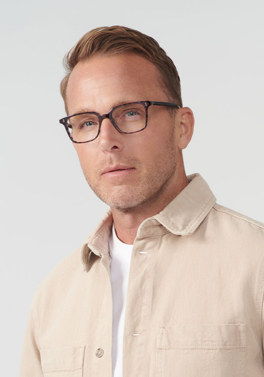 HUDSON | Nova Handcrafted, luxury maroon acetate KREWE eyeglasses mens model | Model: Tim
