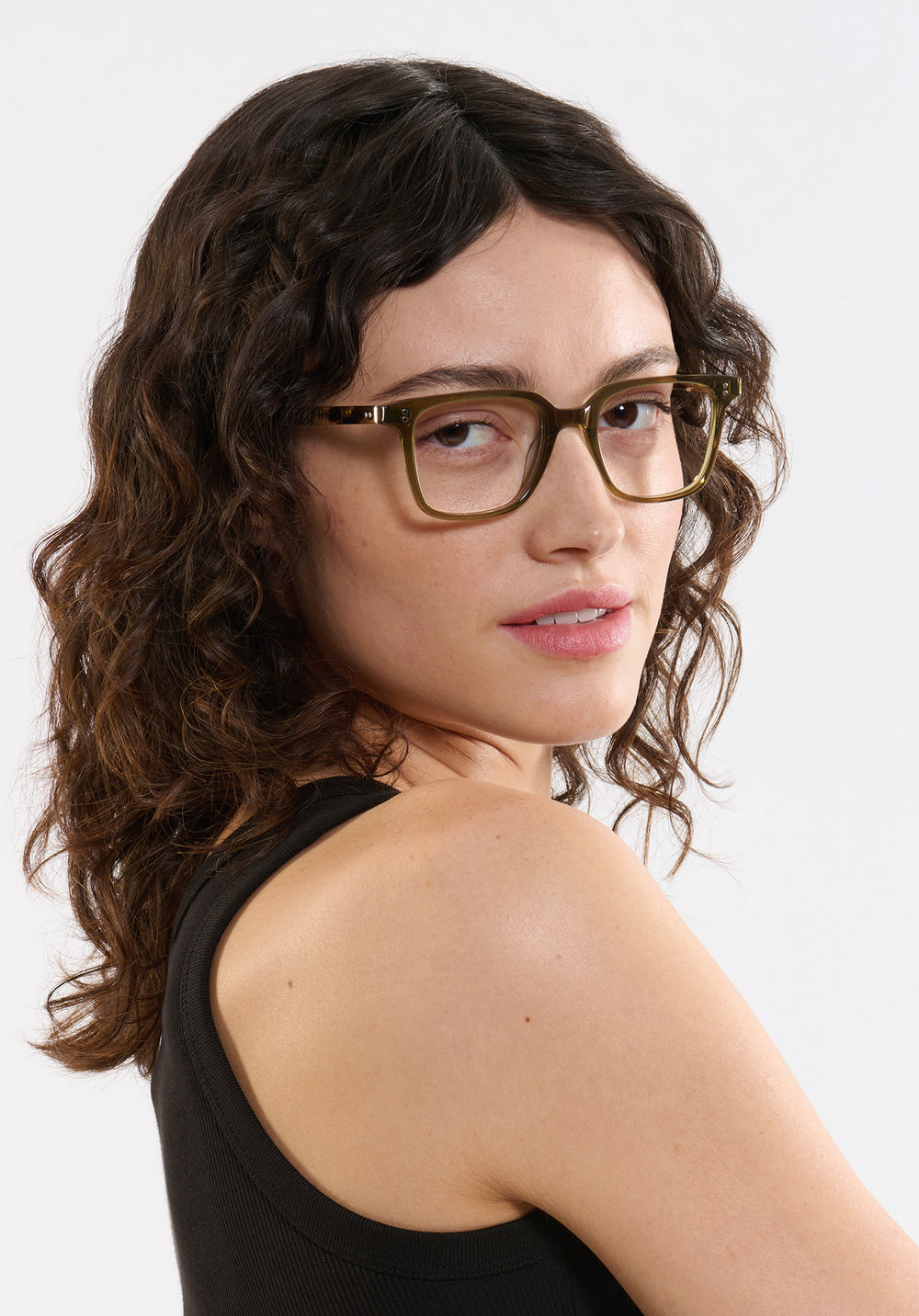 HUDSON | Olive + Iberia handcrafted, luxury green acetate KREWE glasses womens model | Model: Ione