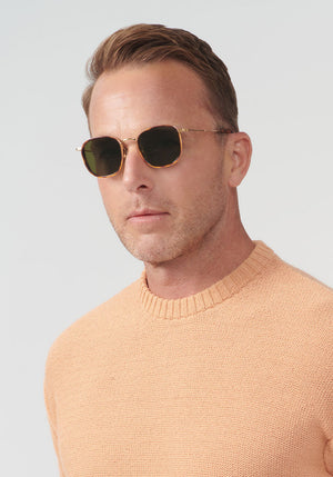 HYDE | 18K + Maple Polarized Handcrafted, luxury brown tortoise acetate KREWE sunglasses mens model | Model: Tim
