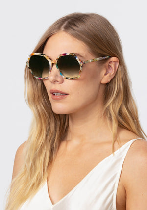 JACKIE | Gelato Handcrafted, luxury multicolored acetate oversized geometric round KREWE sunglasses womens model | Model: Maritza