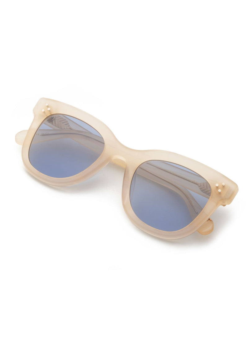 KREWE SUNGLASSES - JENA | Blonde + Custom Vanity Tint handcrafted, luxury blonde oversized sunglasses with custom blue tinted lenses