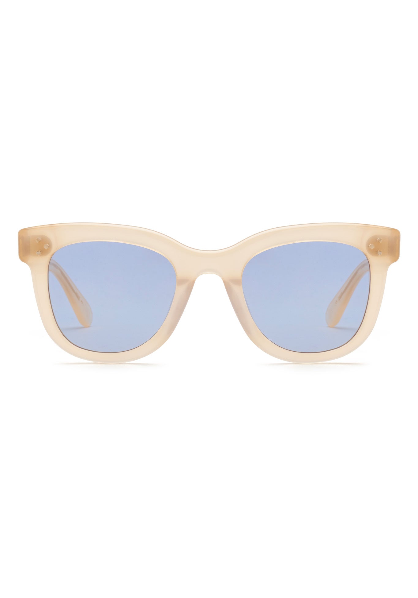 KREWE SUNGLASSES - JENA | Blonde + Custom Vanity Tint handcrafted, luxury blonde oversized sunglasses with custom blue tinted lenses 