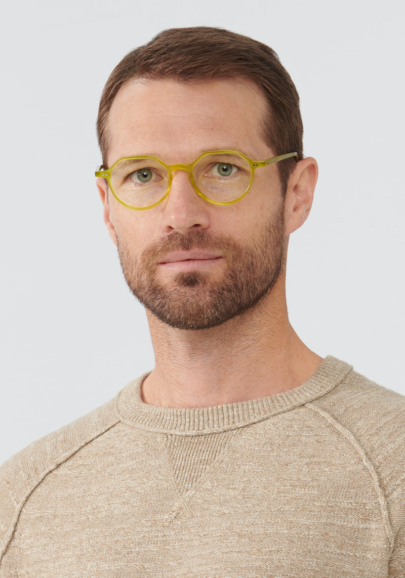 KREWE EYEGLASSES - JOEL | Chartreuse handcrafted, luxury yellow round glasses mens model | Model: Vince
