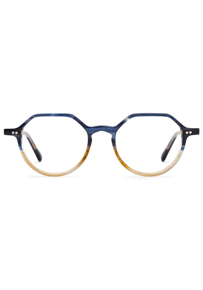KREWE EYEGLASSES - JOEL | Comet + Twilight handcrafted, luxury blue and yellow split acetate round glasses
