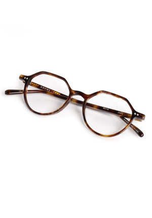JOEL | Havana Handcrafted, luxury brown tortoise acetate small round octagonal KREWE eyeglasses