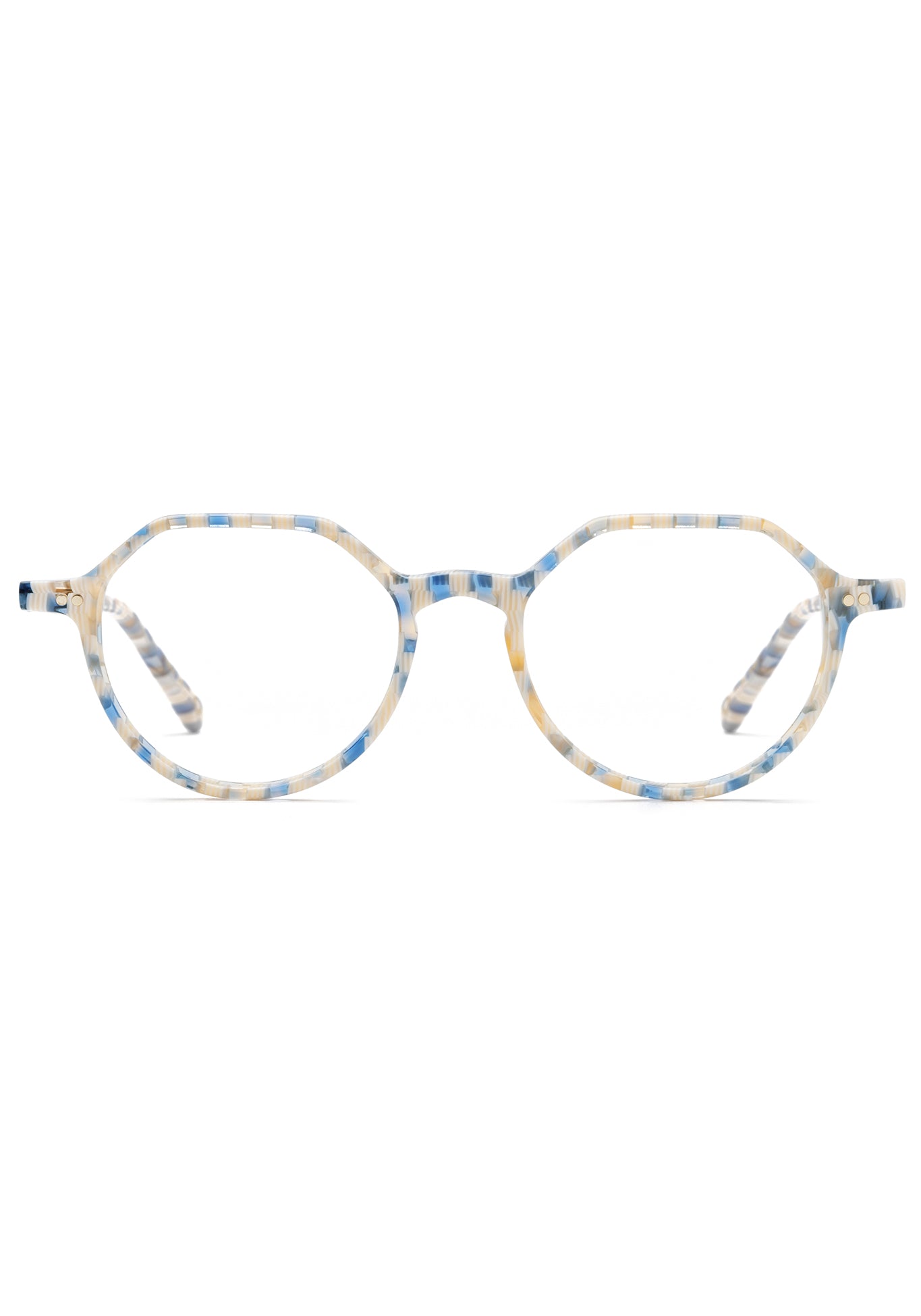 KREWE EYEGLASSES - JOEL | Pincheck handcrafted, luxury blue and white checkered round glasses