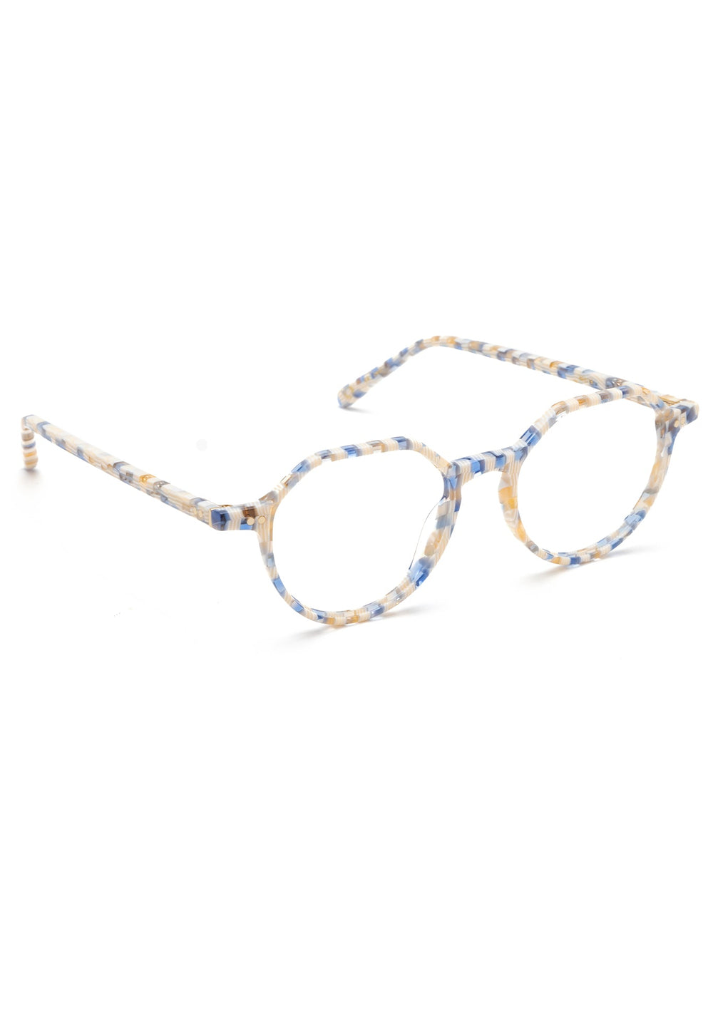 KREWE EYEGLASSES - JOEL | Pincheck handcrafted, luxury blue and white checkered round glasses