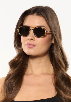 JORDAN | Nikko Tortoise + 12K Polarized Handcrafted, luxury brown tortoise acetate KREWE aviator sunglasses womens model | Model: Kennidy