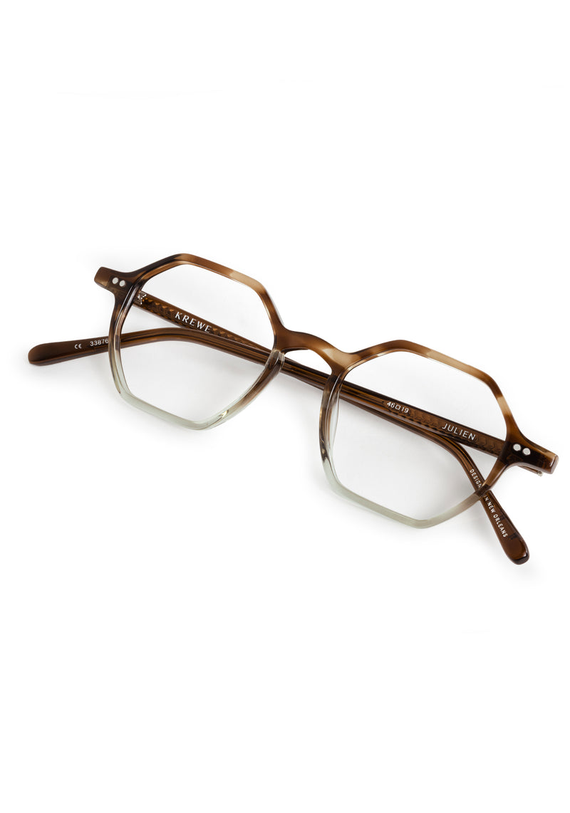JULIEN | Coastal Fade Handcrafted luxury brown and clear acetate square geometric KREWE eyeglasses 