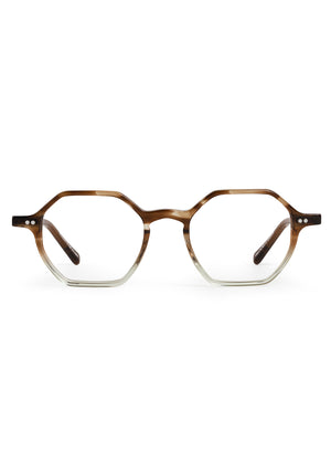 JULIEN | Coastal Fade Handcrafted luxury brown and clear acetate square geometric KREWE eyeglasses 