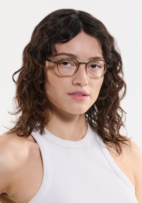 KREWE - JULIEN | Wasabi Handcrafted, luxury green and orange acetate eyeglasses womens model | Model: Ione