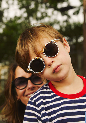 KREWE - ST. LOUIS KIDS | Pincheck 24K Handcrafted, luxury blue and white checkered sunglasses made for children featuring krewe's iconic double metal bridge womens model | Model: William