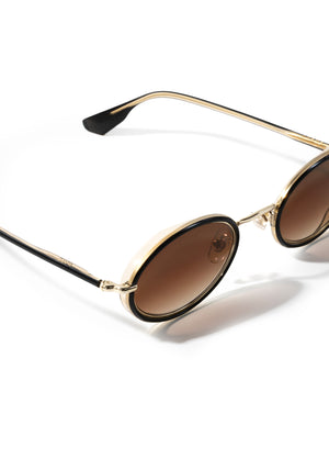 KATE | 12K + Black Tea Handcrafted, luxury black acetate and stainless steel small oval KREWE sunglasses 