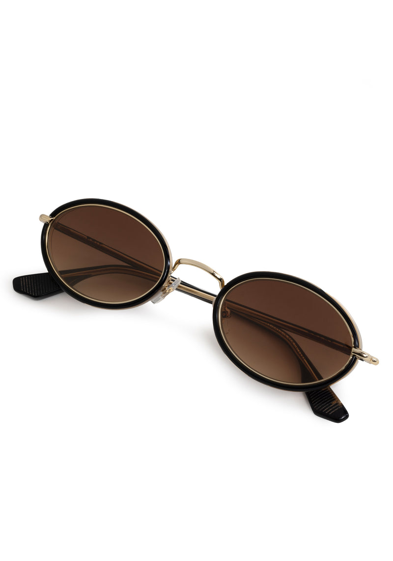 KATE | 12K + Black Tea Handcrafted, luxury black acetate and stainless steel small oval KREWE sunglasses 
