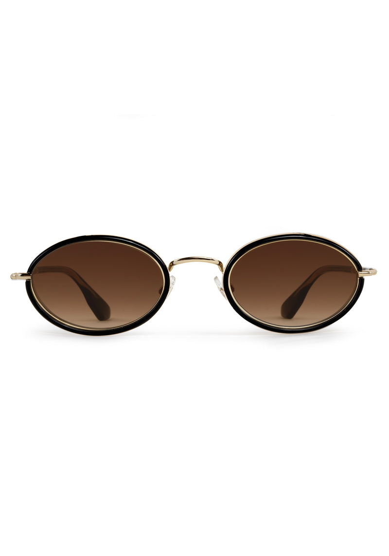 KATE | 12K + Black Tea Handcrafted, luxury black acetate and stainless steel small oval KREWE sunglasses 