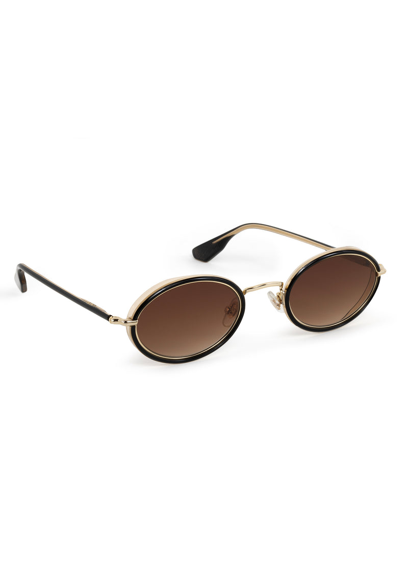 KATE | 12K + Black Tea Handcrafted, luxury black acetate and stainless steel small oval KREWE sunglasses 