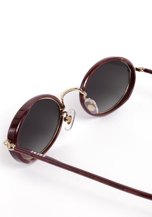 KATE | 12K + Bordeaux Handcrafted, luxury burgundy acetate and stainless steel small oval KREWE sunglasses 