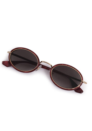 KATE | 12K + Bordeaux Handcrafted, luxury burgundy acetate and stainless steel small oval KREWE sunglasses 