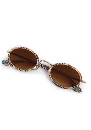 KATE | 18K + Granita Handcrafted, luxury speckled multicolored acetate and stainless steel small oval KREWE sunglasses 