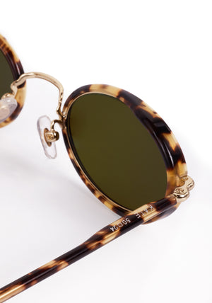 KATE | 12K + Nikko Tortoise Handcrafted, luxury light brown tortoise acetate and stainless steel small oval KREWE sunglasses 