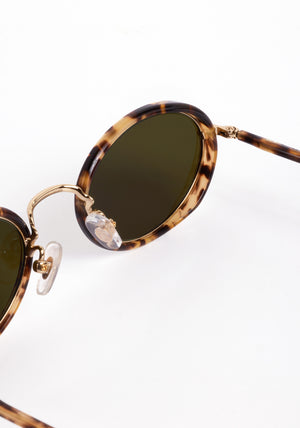 KATE | 12K + Nikko Tortoise Handcrafted, luxury light brown tortoise acetate and stainless steel small oval KREWE sunglasses 