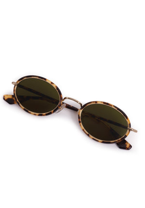 KATE | 12K + Nikko Tortoise Handcrafted, luxury light brown tortoise acetate and stainless steel small oval KREWE sunglasses 