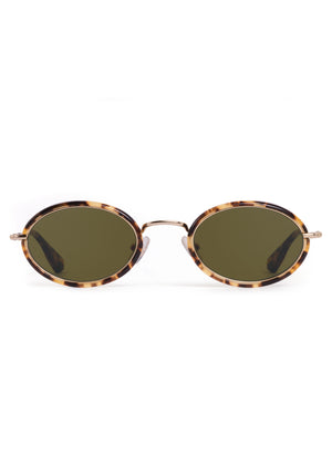 KATE | 12K + Nikko Tortoise Handcrafted, luxury light brown tortoise acetate and stainless steel small oval KREWE sunglasses 