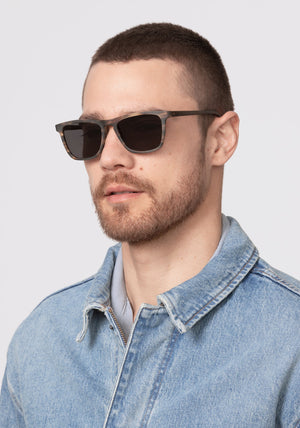 LAFITTE | Matte Oak + Matte Hunter Polarized Handcrafted, Luxury Brown Acetate KREWE Sunglasses mens model | Model: David