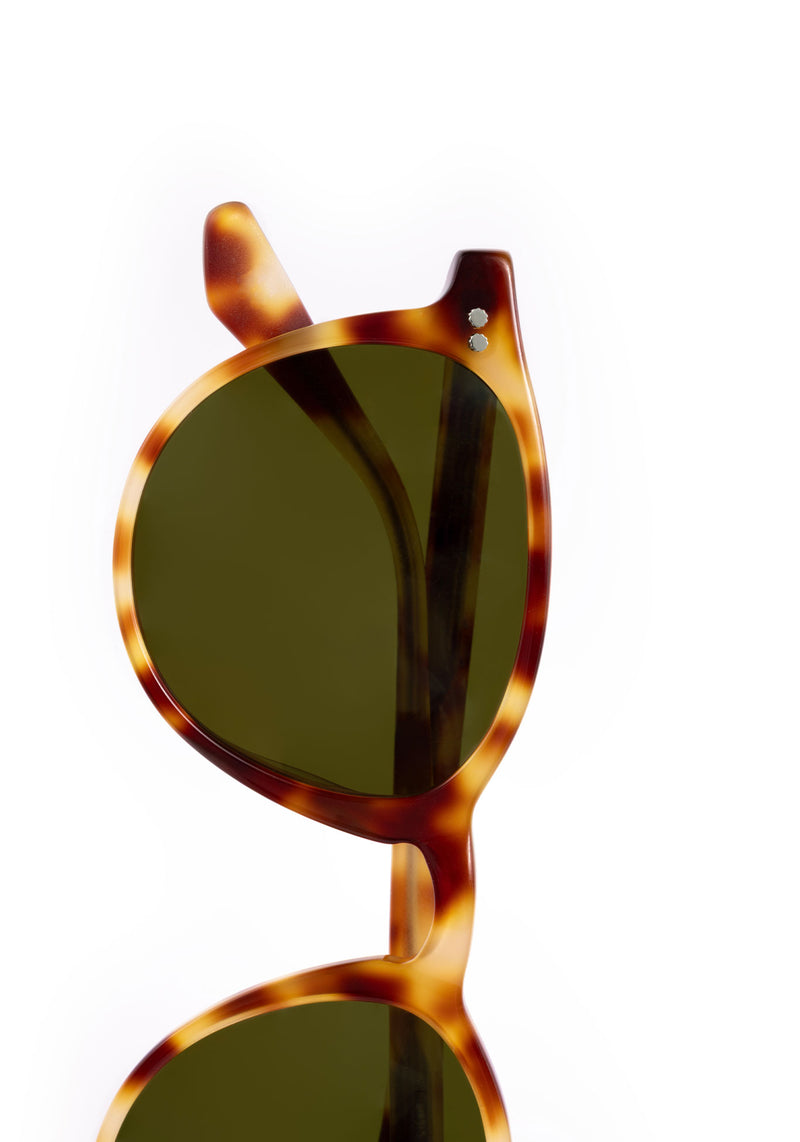 LANDRY | Hawksbill Handcrafted, luxury brown tortoise acetate round KREWE sunglasses womens model