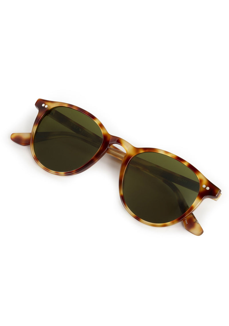 LANDRY | Hawksbill Handcrafted, luxury brown tortoise acetate round KREWE sunglasses 