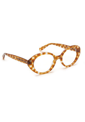 LAUREL | Amaretto Handcrafted, luxury dark brown checkered acetate round oval KREWE eyeglasses