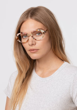 LAUREL | Gelato Handcrafted, luxury multicolored acetate round oval KREWE eyeglasses womens model | Model: Maritza