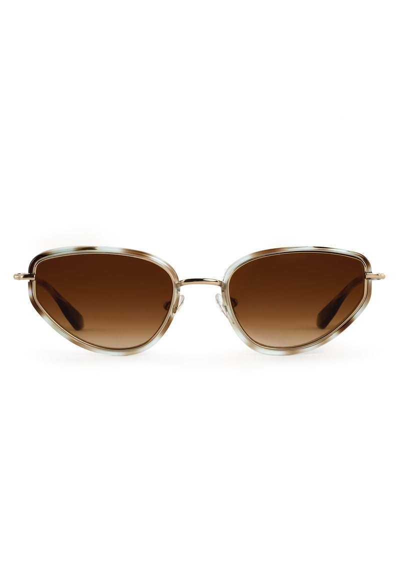 LEAH | 18K + Aquamarine Tortoise Handcrafted, luxury blue and brown tortoise acetate and stainless steel cat-eye KREWE sunglasses