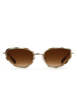 LEAH | 18K + Aquamarine Tortoise Handcrafted, luxury blue and brown tortoise acetate and stainless steel cat-eye KREWE sunglasses