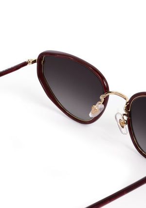 LEAH | 12K + Bordeaux Handcrafted, luxury burgundy acetate and stainless steel cat-eye KREWE sunglasses