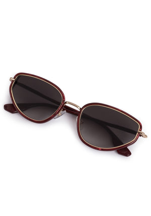 LEAH | 12K + Bordeaux Handcrafted, luxury burgundy acetate and stainless steel cat-eye KREWE sunglasses