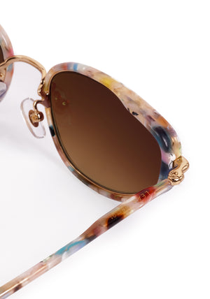 LEAH | 18K + Gelato Mirrored Handcrafted, luxury multicolored tortoise acetate and stainless steel cat-eye KREWE sunglasses 