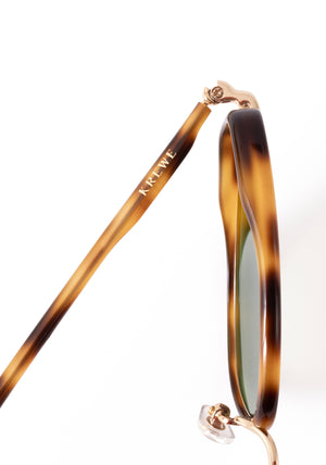 LEAH | 18K + Maple Handcrafted, luxury brown tortoise acetate and stainless steel cat-eye KREWE sunglasses
