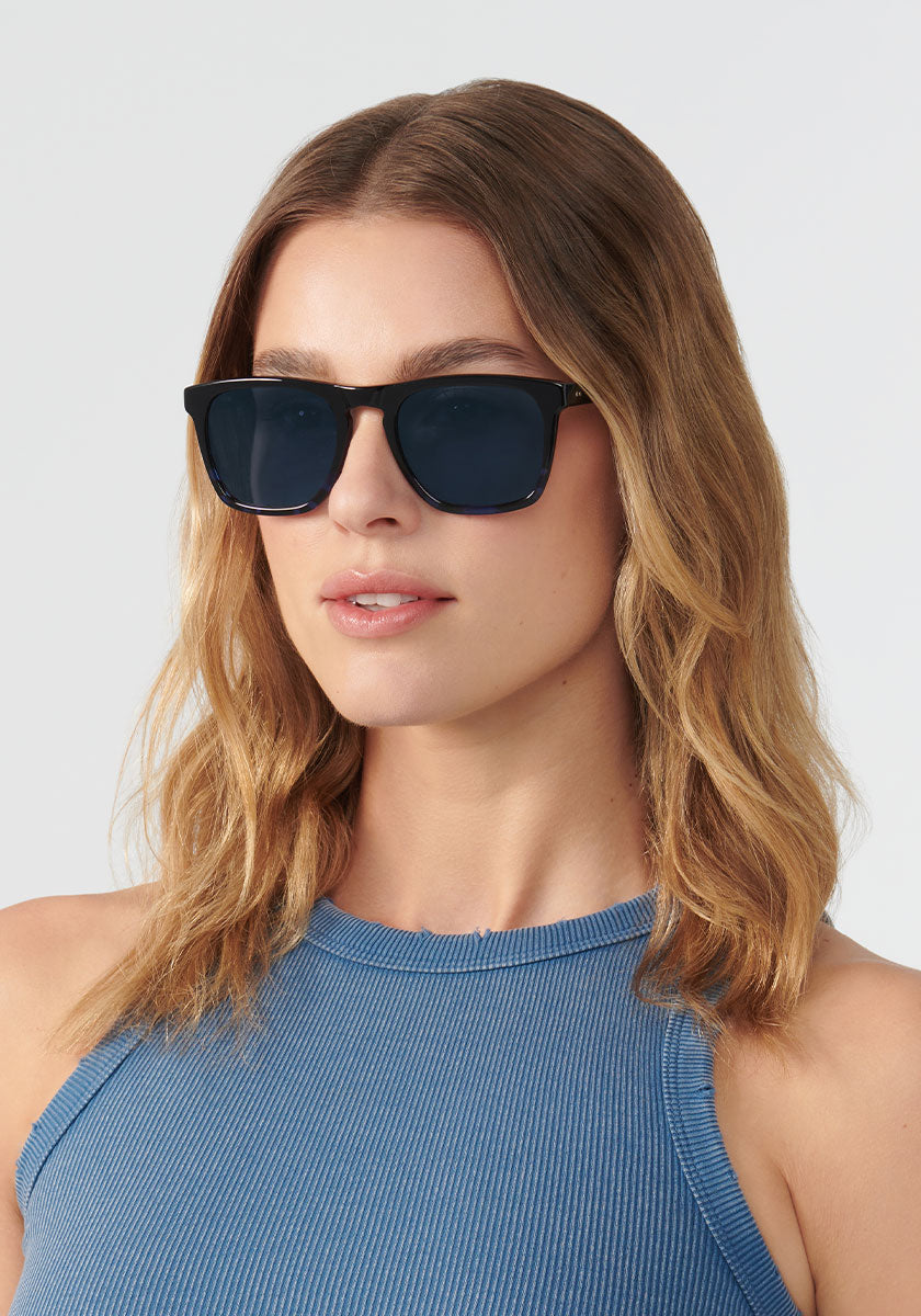 LENOX | Black + Cobalt Polarized Handcrafted, luxury black acetate KREWE sunglasses womens model | Model: Keke