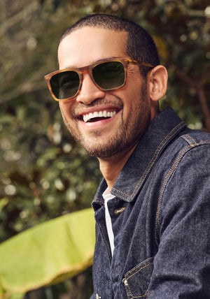 KREWE - LENOX | Matte Cedar Polarized Handcrafted, luxury brown acetate wayfarer sunglasses mens model campaign | Model: Daniel