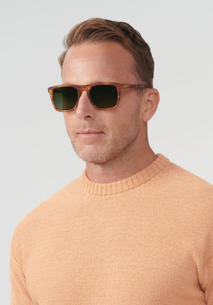 KREWE - LENOX | Matte Cedar Polarized Handcrafted, luxury brown acetate wayfarer sunglasses mens model | Model: Tim