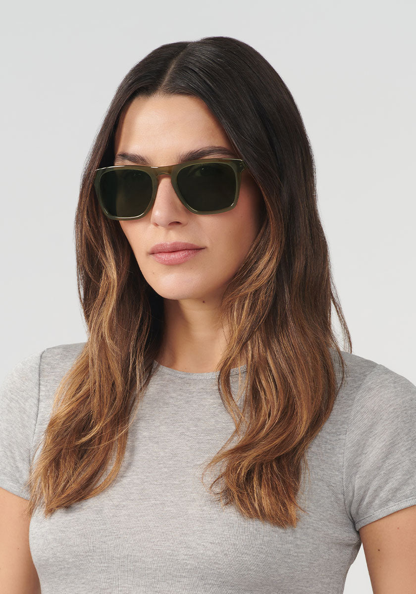 LENOX | Sage Polarized Handcrafted, luxury green acetate KREWE sunglasses womens model | Model: Olga